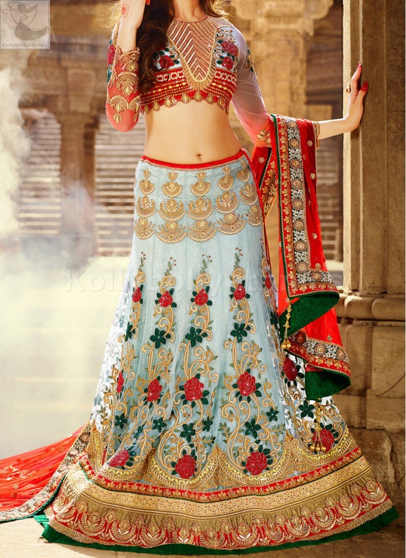 sky colour lehenga choli